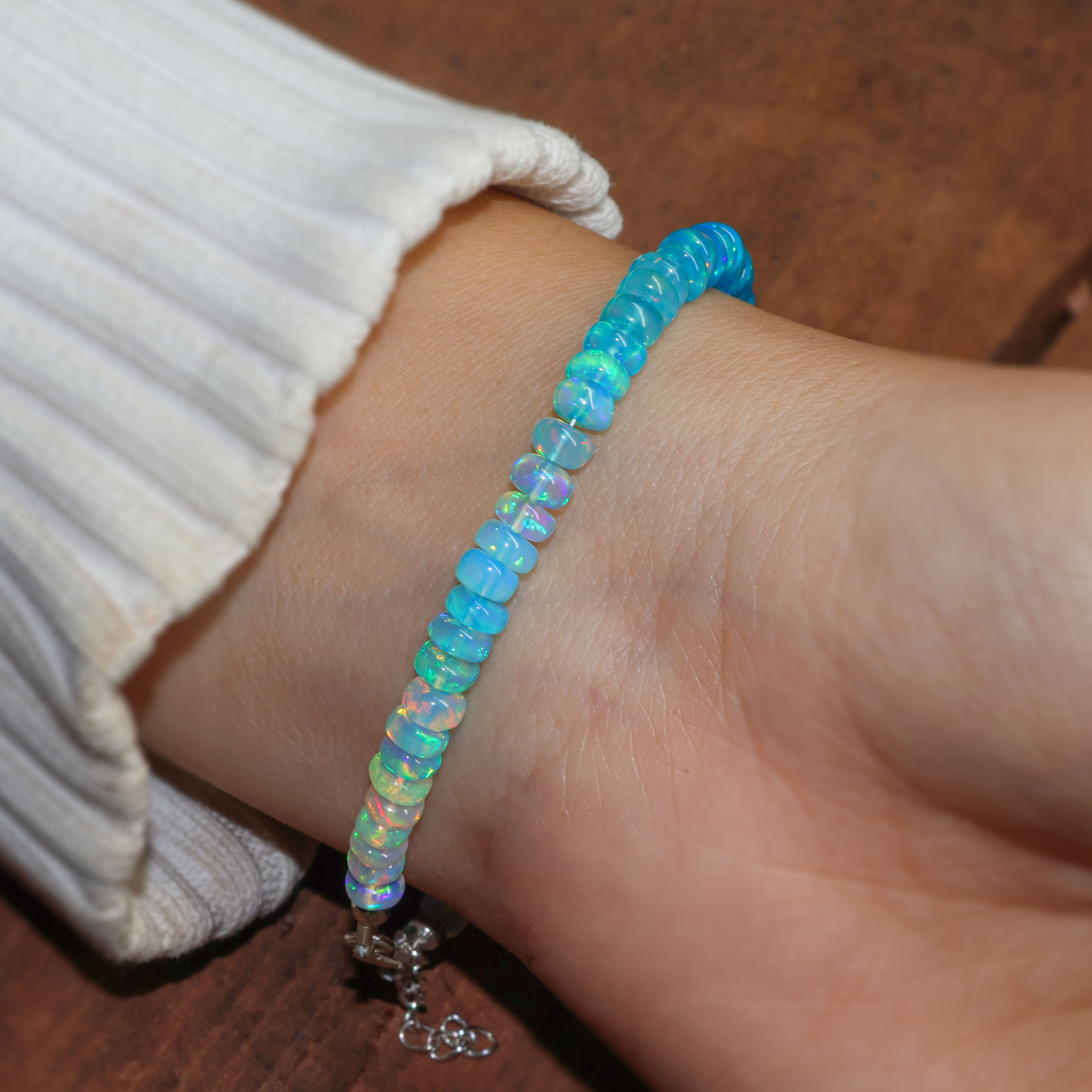 Natural Paraiba Opal Beaded Bracelet with Plain Shaded Design - Authentic Birthstone Jewelry for Women | Perfect for Gifts, Weddings & Special Occasions
