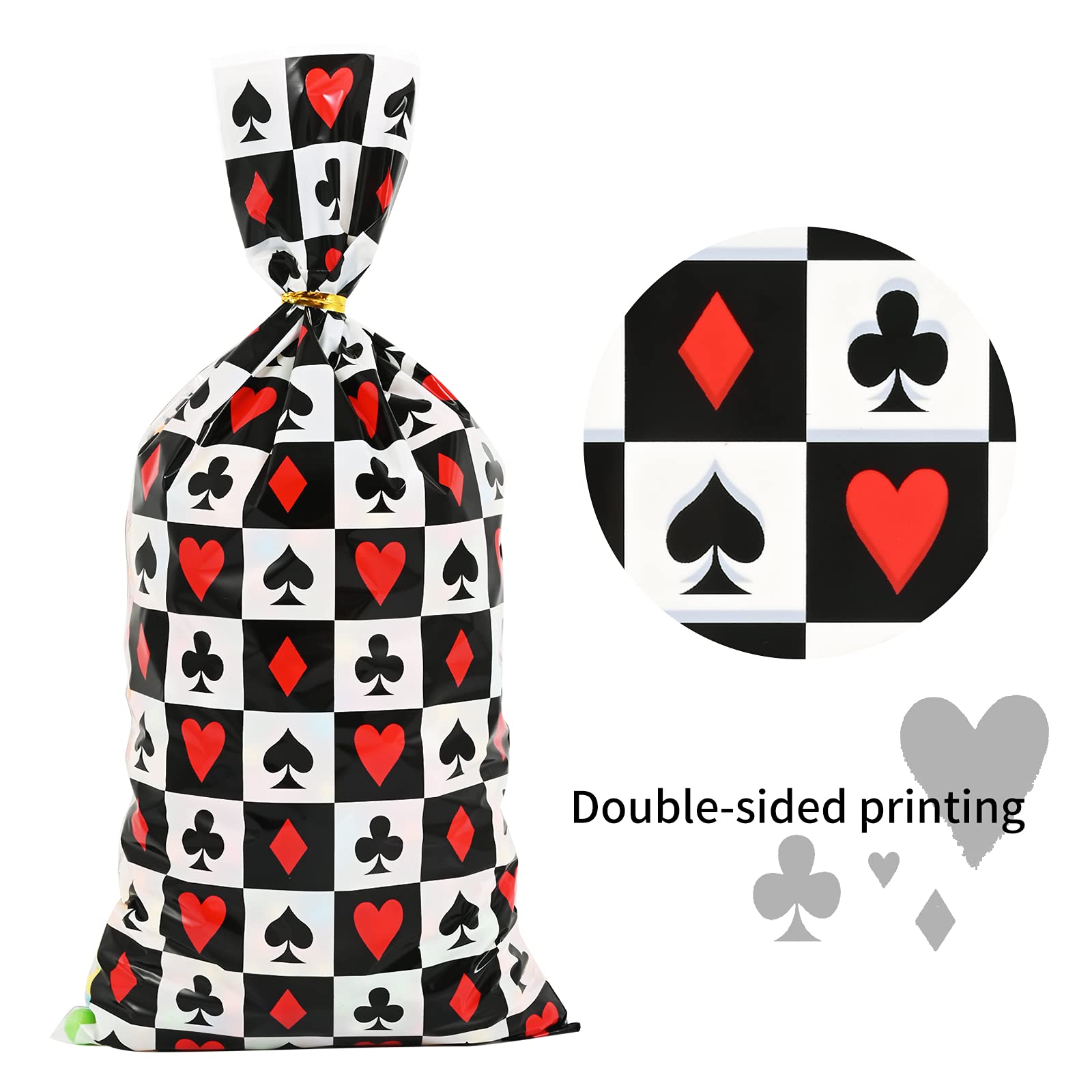 100 Pcs Casino Treat Bags - Poker Print Cellophane Candy Bags with Twist Ties for Casino Theme Party, Birthday, Poker Night & Game Night Supplies - Perfect for Casino Parties, Poker Events, Birthday Favors & Candy Packaging