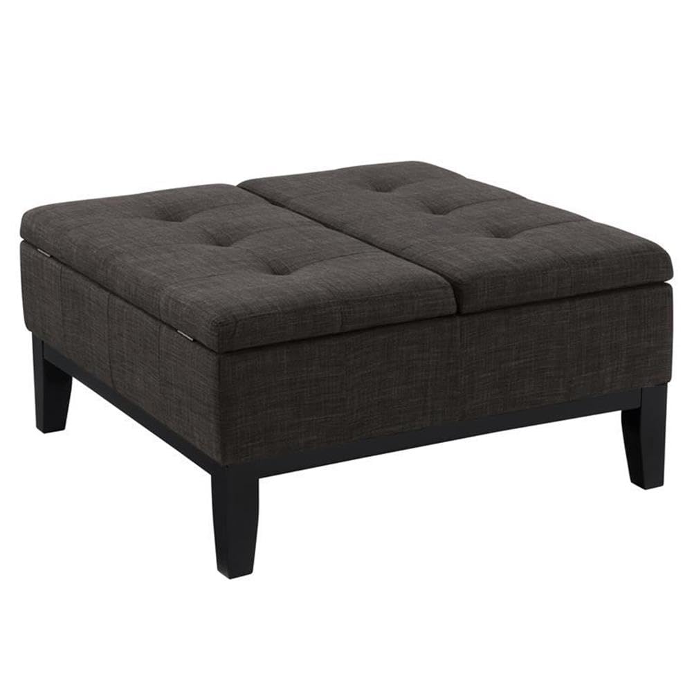 Furniture of America Fernee Transitional Fabric Storage Ottoman in Gray - Stylish Footrest, Extra Seating & Hidden Storage for Living Room, Bedroom or Office