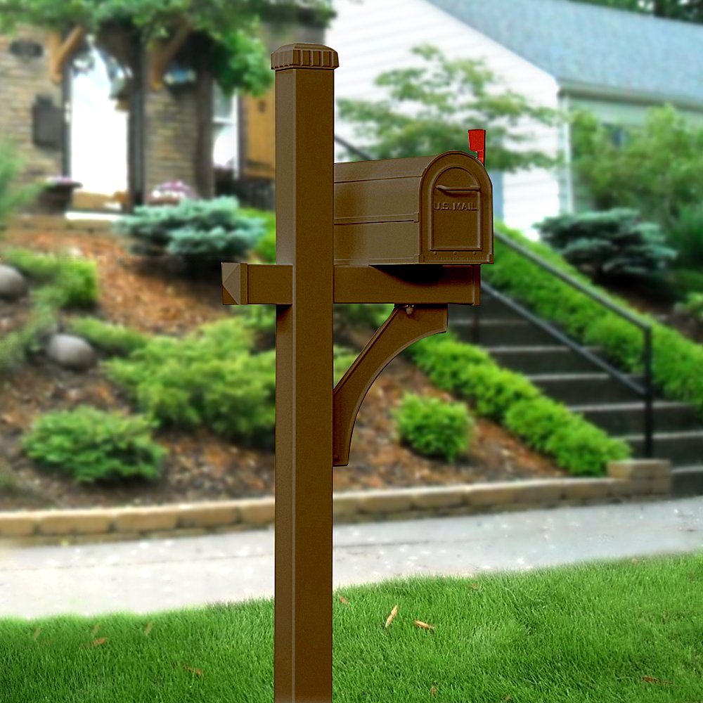 Salsbury Industries 4870BRZ Deluxe Bronze Mailbox Post - Single Sided, In-Ground Mounted for Residential & Commercial Use - Perfect for Driveways, Front Yards & Street Side Installations