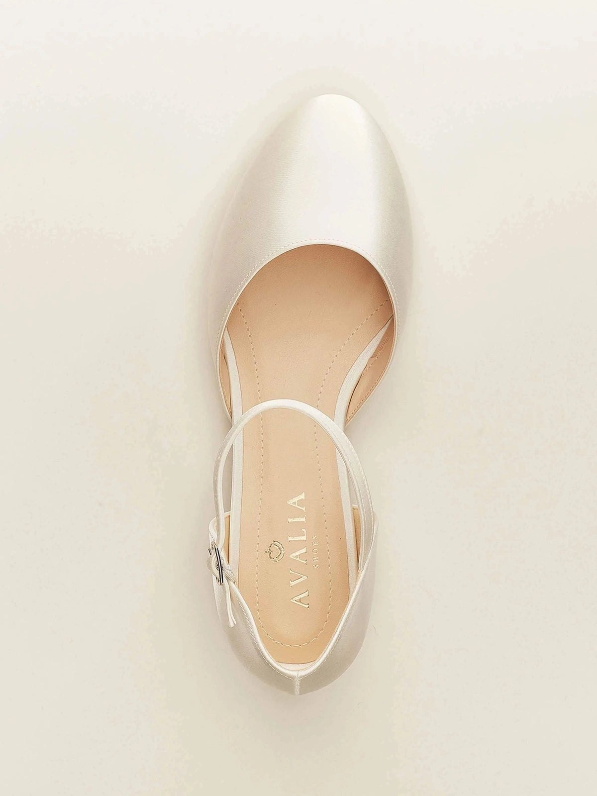 Ivory Satin Flat Wedding Shoes with Ankle Strap - Comfortable Bridal Pumps for Bride, Bridesmaids & Formal Events - Perfect for Church Weddings, Beach Ceremonies & Reception Parties (Size 5)