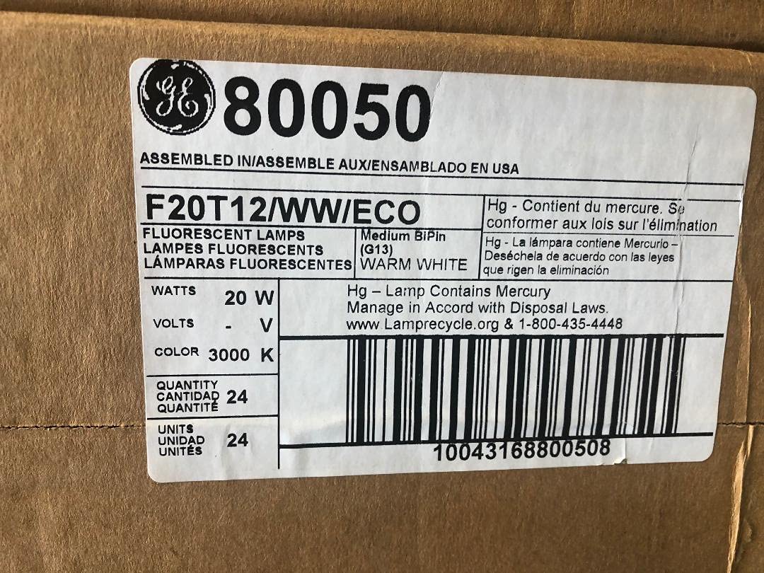 24-Pack GE 80050 F20T12/WW 20W T12 Fluorescent Light Bulbs - Soft Warm White 3000K, 24-Inch (2 Ft) Replacement for F20T12/DSW/RP, F20T12KB/ECO/RVL & More - Perfect for Office Lighting, Basements & Garages