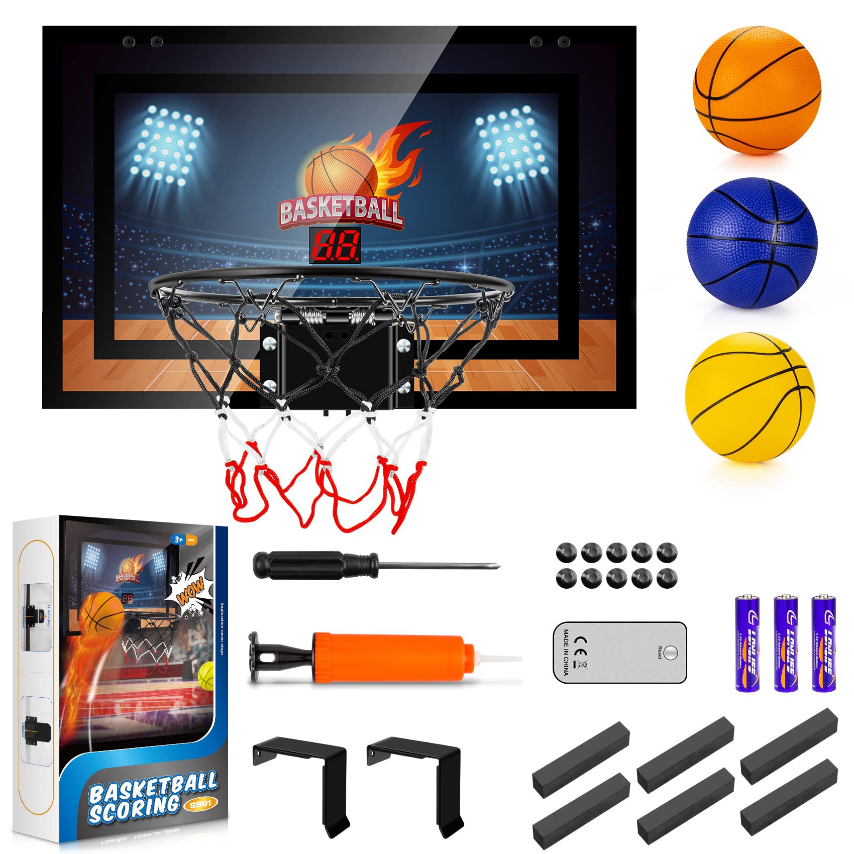 Best Indoor Basketball Hoop for Kids & Adults - Mini Basketball Hoop with Electronic Scoreboard, 3 Balls & Batteries Included - Perfect Gift for Boys Ages 8-12 - Fun Room Decor & Game for Teens (Great for Bedroom, Playroom, or Office)