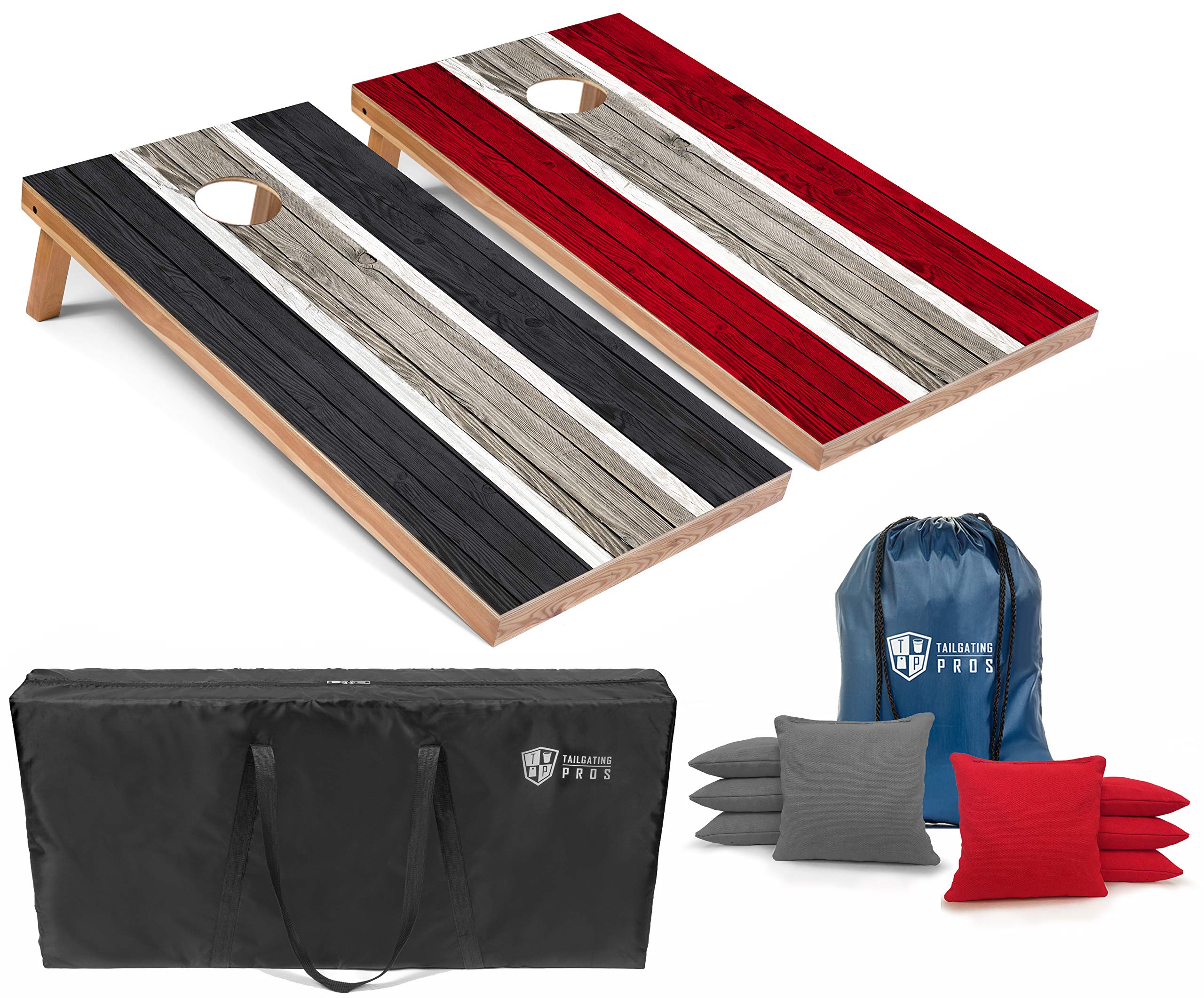 Premium LED Cornhole Board Set - 4'x2' Regulation Size with Lightweight Design, Striped Boards, LED Rings, 8 Bean Bags & Carrying Case - Perfect for Tailgating, Backyard Parties, and Outdoor Games