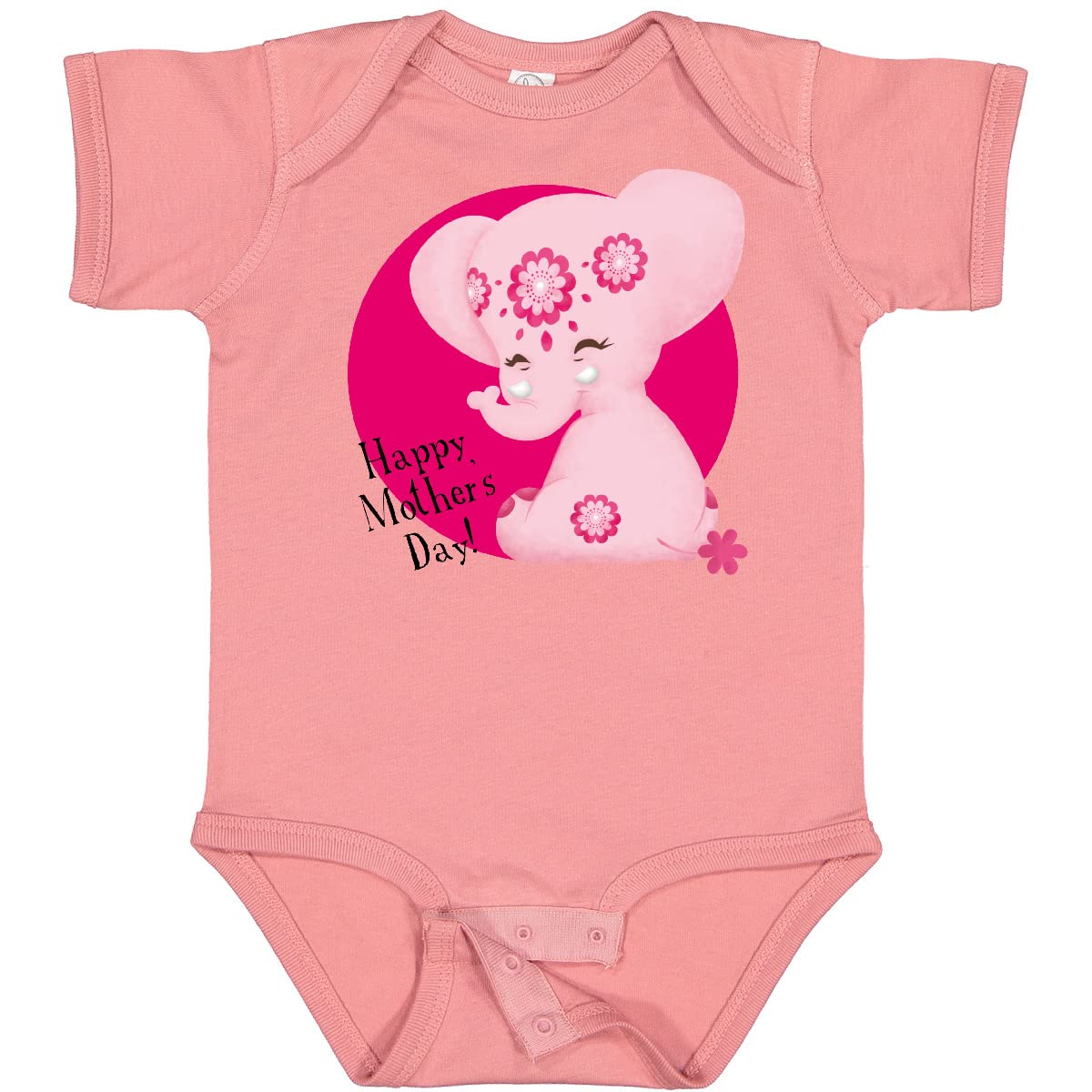 Inktastic Happy Mother's Day Pink Elephant Baby Bodysuit - Cute Tiny Tusks Design for Newborns & Infants - Perfect Gift for First Mother's Day, Baby Showers & Family Photos