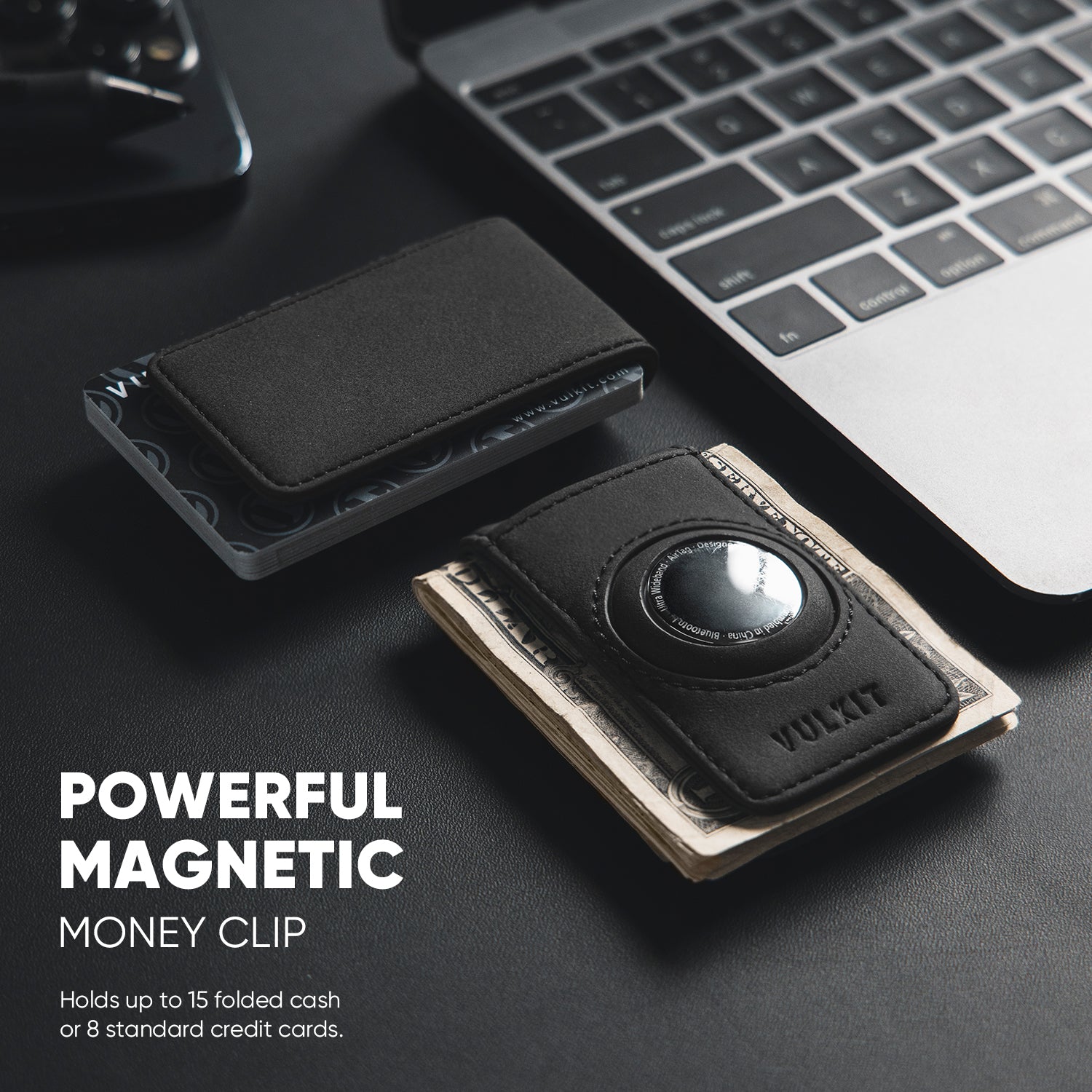 VMC100 Magnetic Money Clip with AirTag Holder - Slim RFID Blocking Wallet for Men (AirTag Not Included) | Perfect for Travel, Gym & Everyday Carry