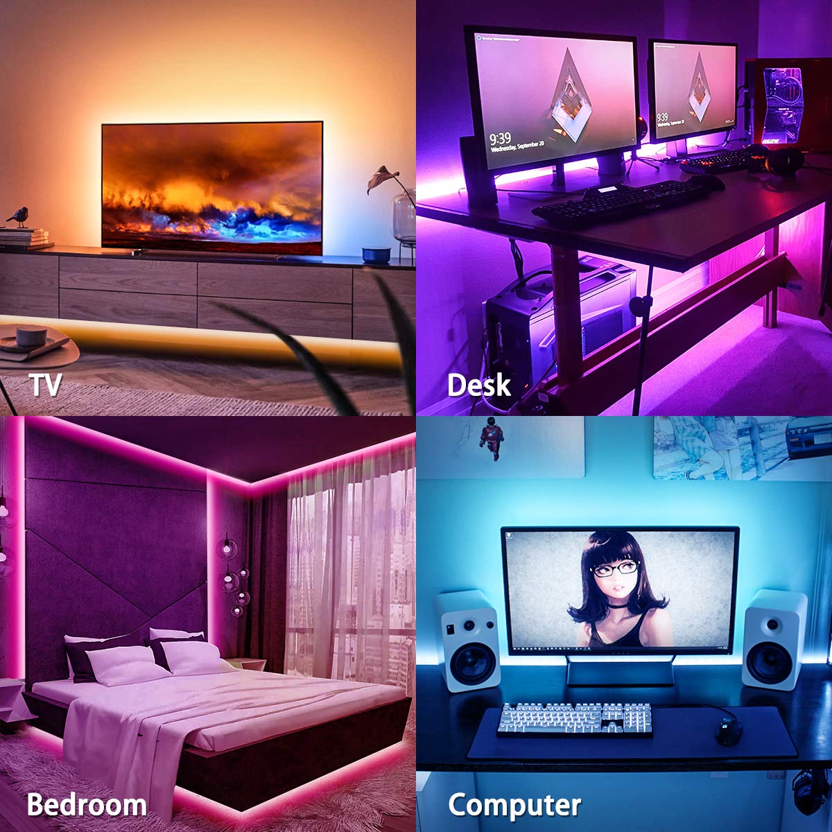 MY BEAUTY LIGHT 14.8ft RGB LED Strip Lights for 60-70 Inch TV, 4096 Color Changing Smart LED Lights with App Control - Perfect for Bedroom, Gaming Room & Home Theater Ambient Lighting