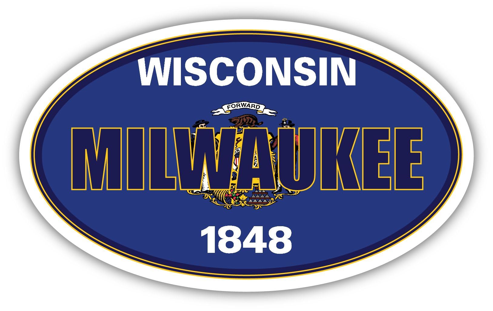 Milwaukee Wisconsin WI State Flag - 3x5 Inch Car Decal with Reflective Oval Design | Perfect for Bumpers, Windows & Outdoor Use