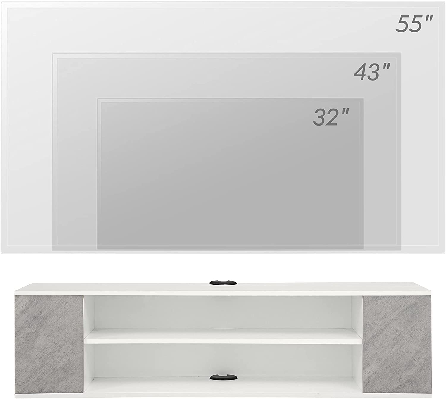 WAMPAT Floating TV Stand with Yellow LED Lights for 32/43/55 inch TVs - Wall Mounted Entertainment Center, Wooden TV Cabinet with Storage Shelf for Living Room (Grey & White) - Perfect for Modern Home Theater Setup & Space-Saving Media Organization