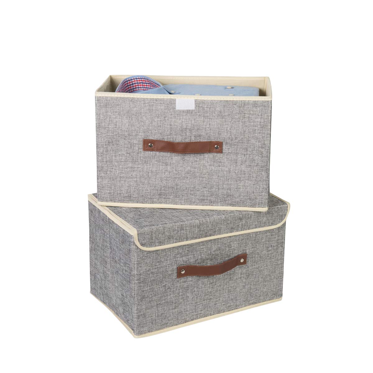 Foldable Storage Bins Set of 2 - Collapsible Fabric Storage Boxes with Lids & Handles, 15