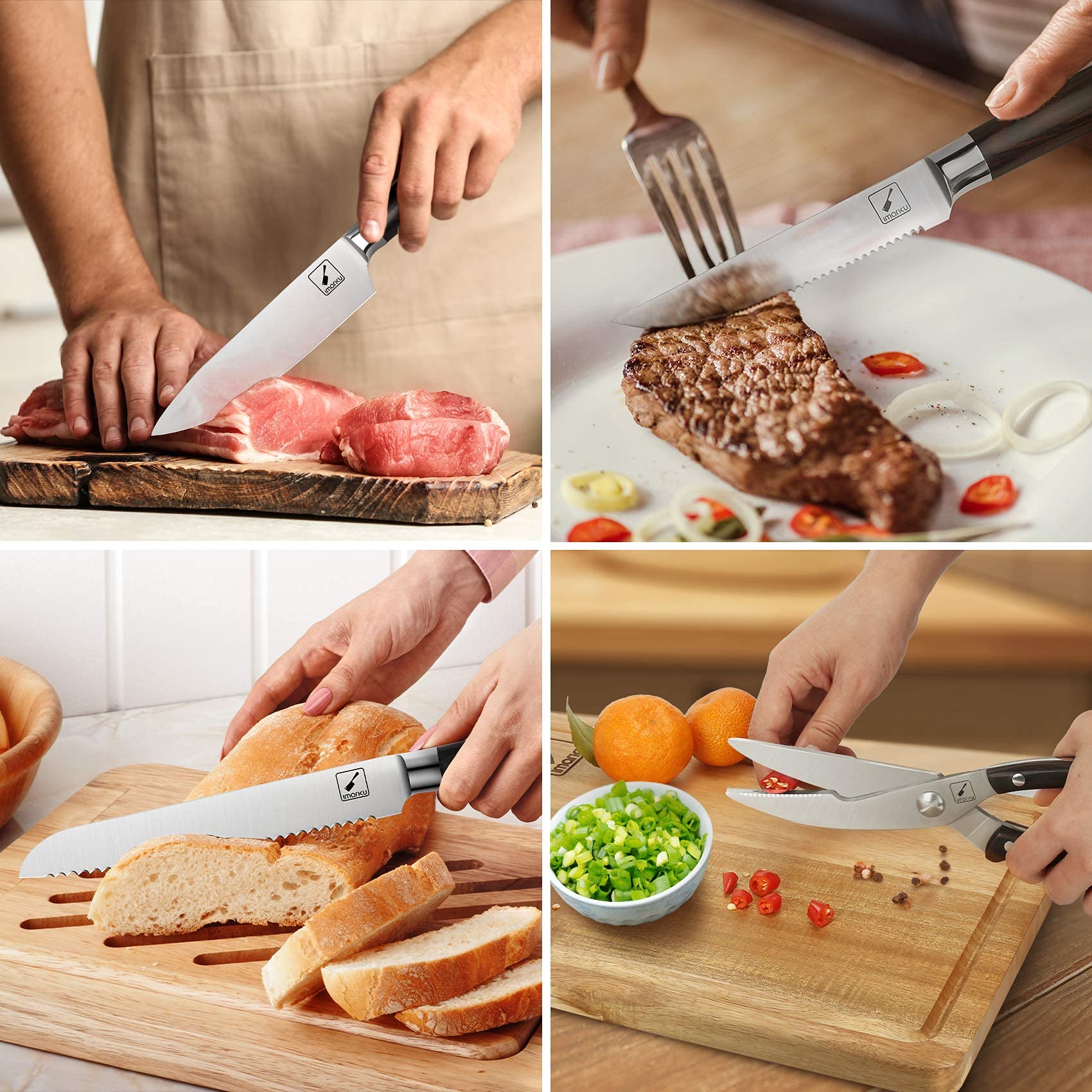 IMARKU 11-Piece Professional Japanese Kitchen Knife Set with Wooden Block - Stainless Steel Chef Knives, Cutting Board & Knife Sharpener Included - Perfect Gift for Home Cooks & Culinary Enthusiasts (Great for Sushi Making, Meat Cutting & Vegetable Prep)