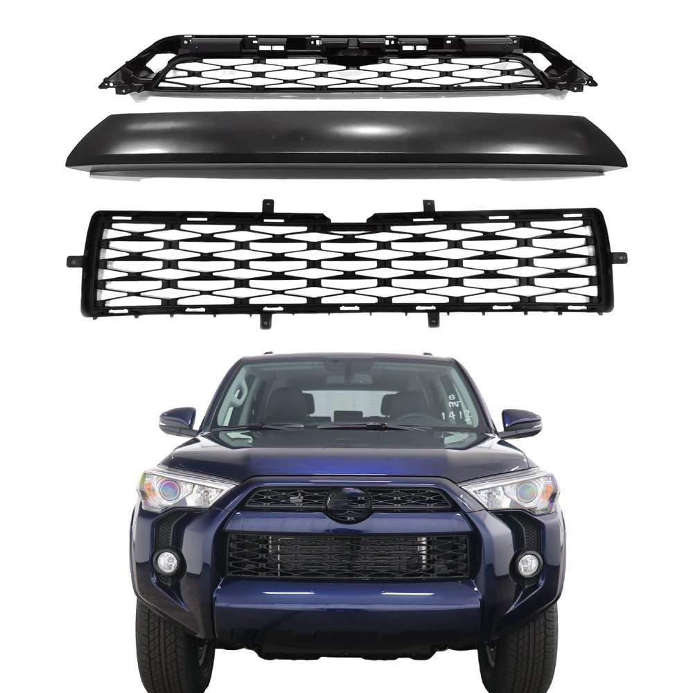 Textured Black Front Bumper Upper & Lower Grille Assembly for 2015-2019 Toyota 4Runner TRD/SR5 - Replacement Grill Accessories | Off-Road Upgrade & Custom Styling