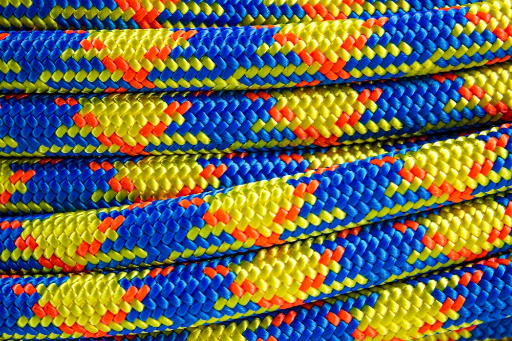 DrenaLINE Professional Climbing Rope - 32-Strand Polyester Arborist Rope 11.8mm x 150ft (Blue, Orange, Yellow) for Tree Climbing, Rock Climbing & Outdoor Adventure Activities