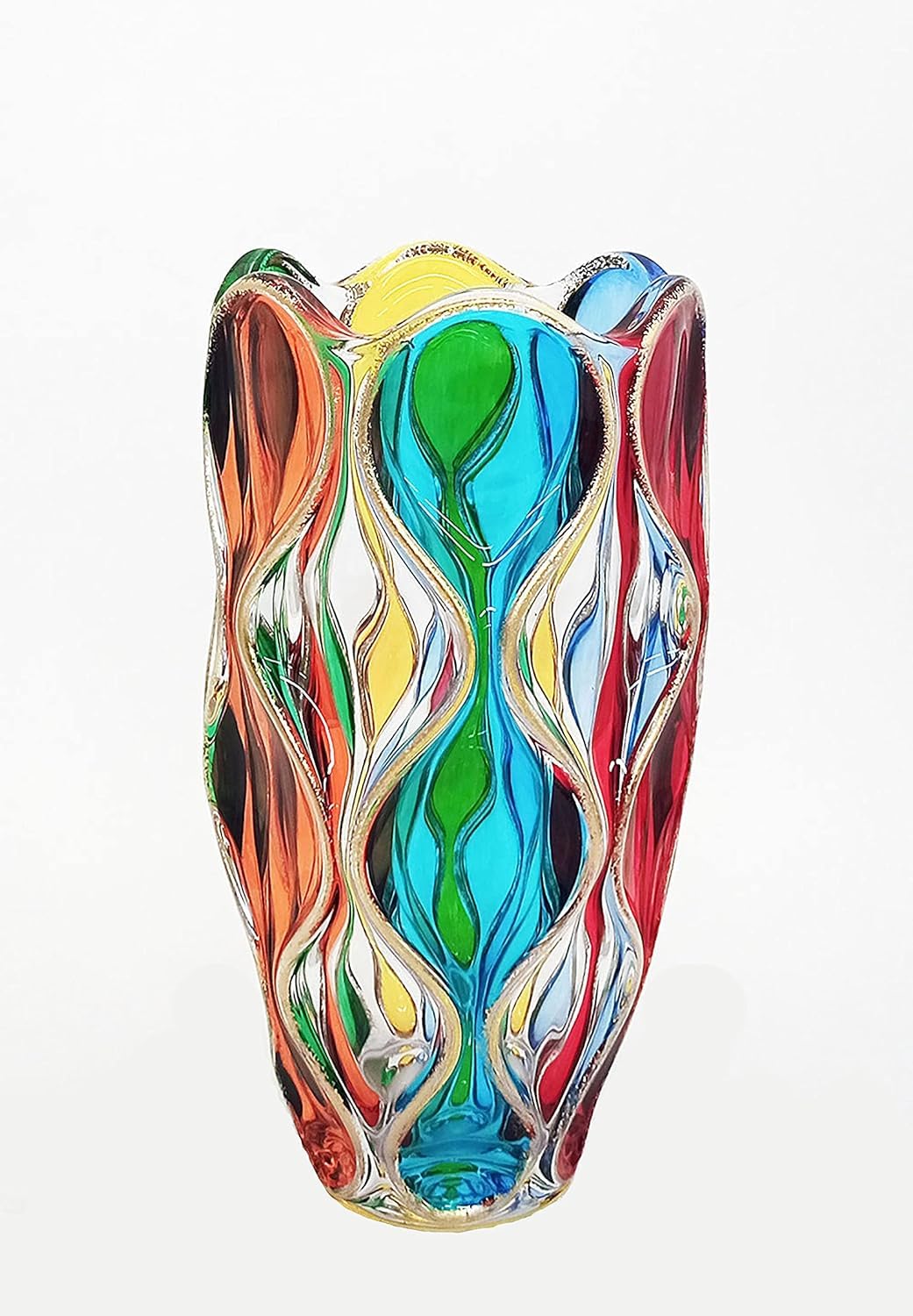 Hand-Painted Murano Style Venice Crystal Vase - Red Sea Inspired Art Glass Decorative Vase for Home Decor, Wedding Centerpiece & Luxury Gift