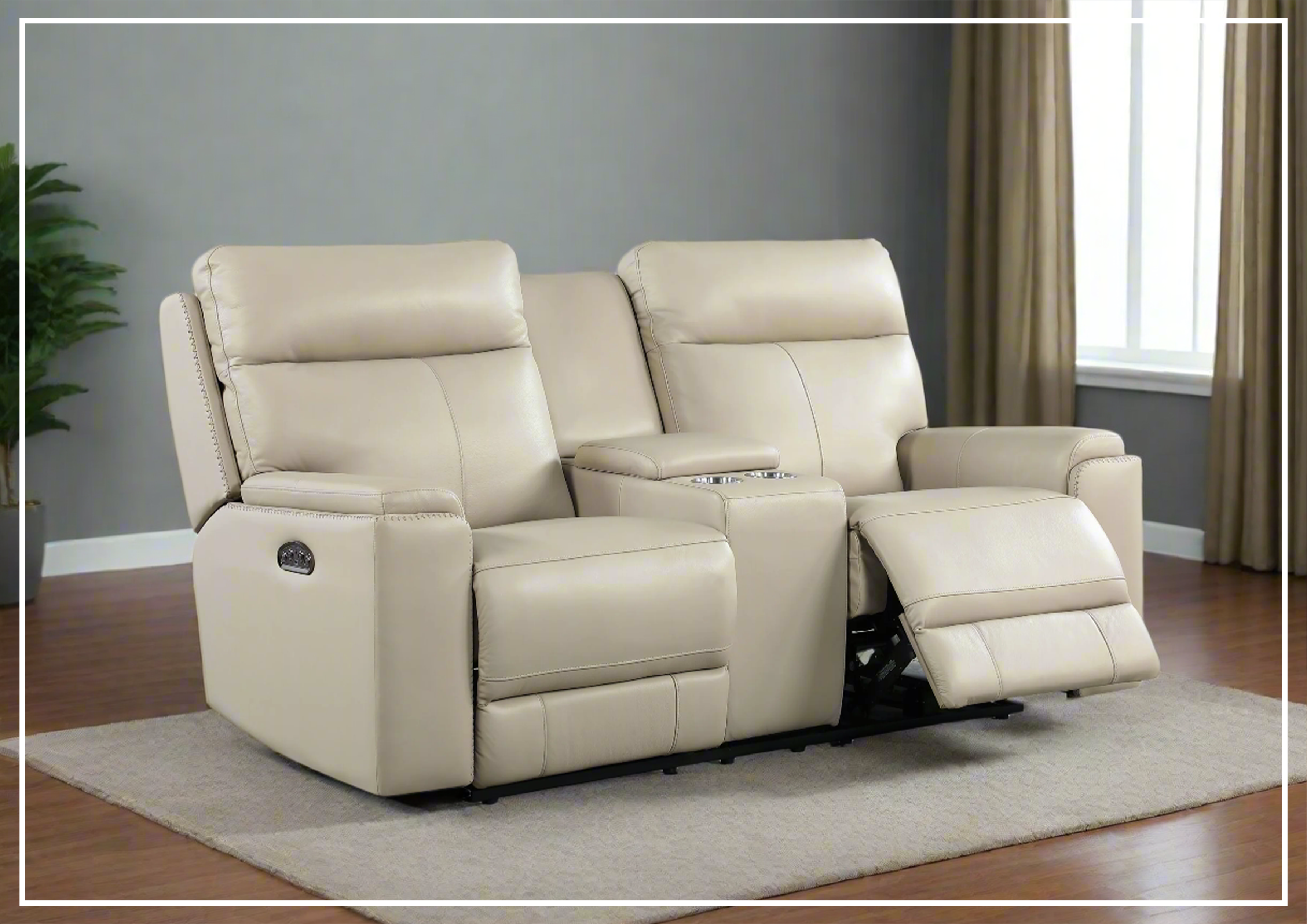Gio Italia Bruna 2-Seater Genuine Leather Power Reclining Sofa with Console - Modern Living Room Furniture for Home Theater & Relaxation