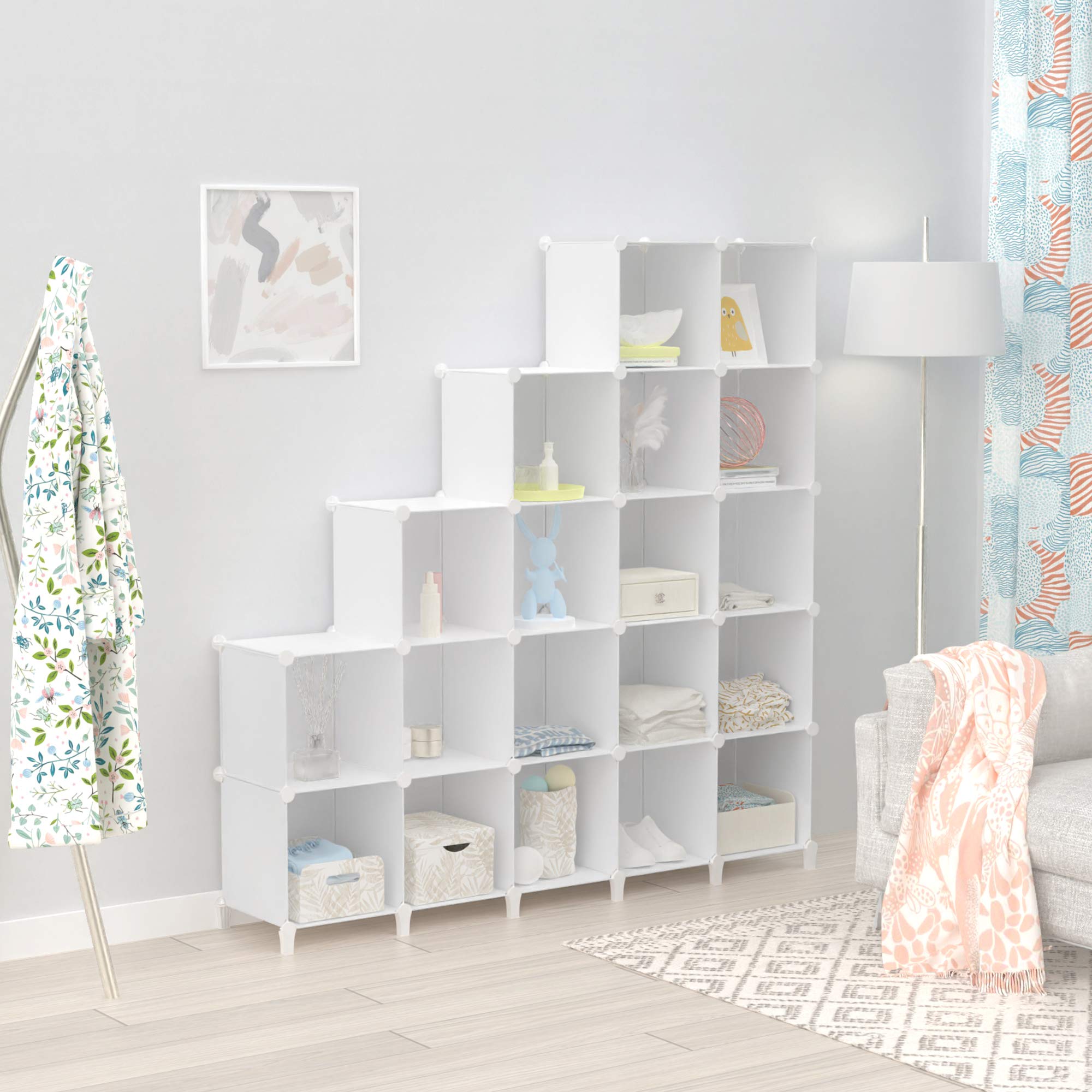 HOMIDEC 20-Cube Storage Shelf Organizer - 11.8x11.8x11.8 Inch Multifunctional Bookshelf with Metal Hammer for Kids Room, Closet, Bedroom, Bathroom - Perfect for Toy Storage, Book Display & Home Organization