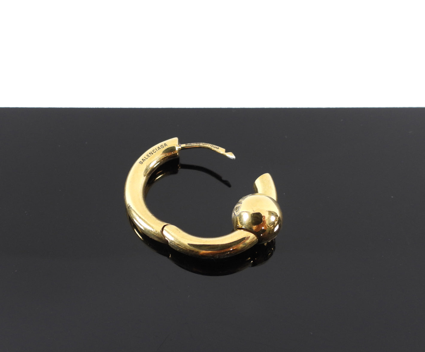 Balenciaga Single Shiny Brass Hoop Piercing Earring for Women - Trendy Minimalist Hoop Earrings for Everyday Wear, Parties & Special Occasions