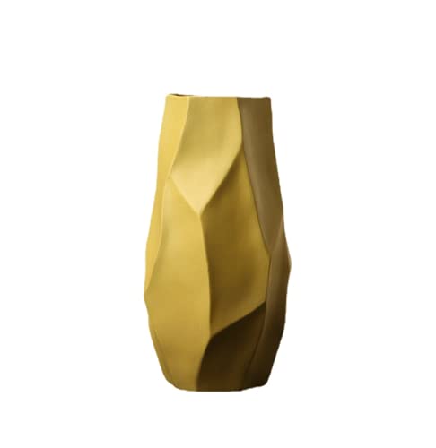 Handmade Pleated Ceramic Vase - 12 Inch Yellow Geometric Home Decor for Flower Arrangements | Perfect for Living Room, Dining Table & Wedding Centerpieces