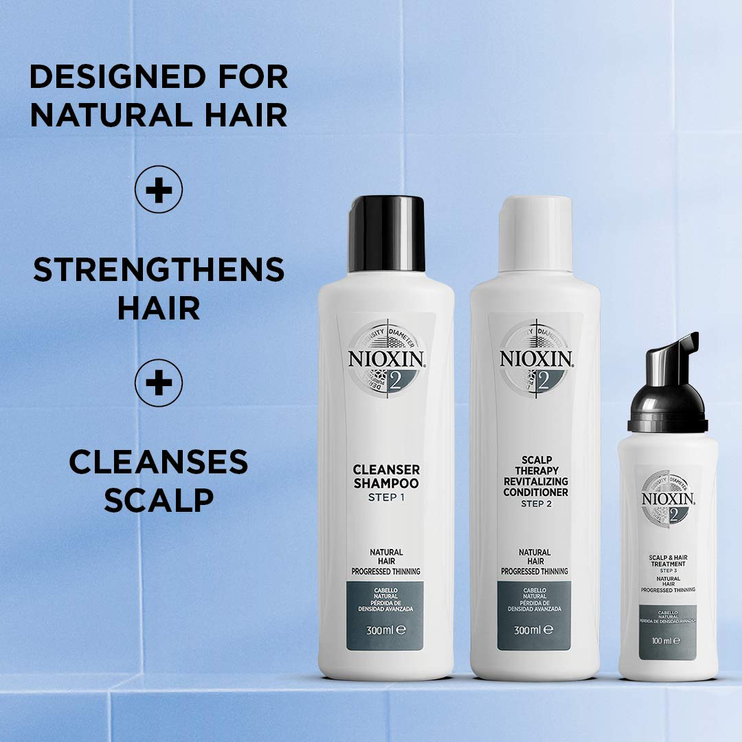 Nioxin System 2 3-Part Kit for Natural Hair with Thinning Treatment | Scalp Therapy & Hair Thickening Solution | For Daily Use at Home & Salon