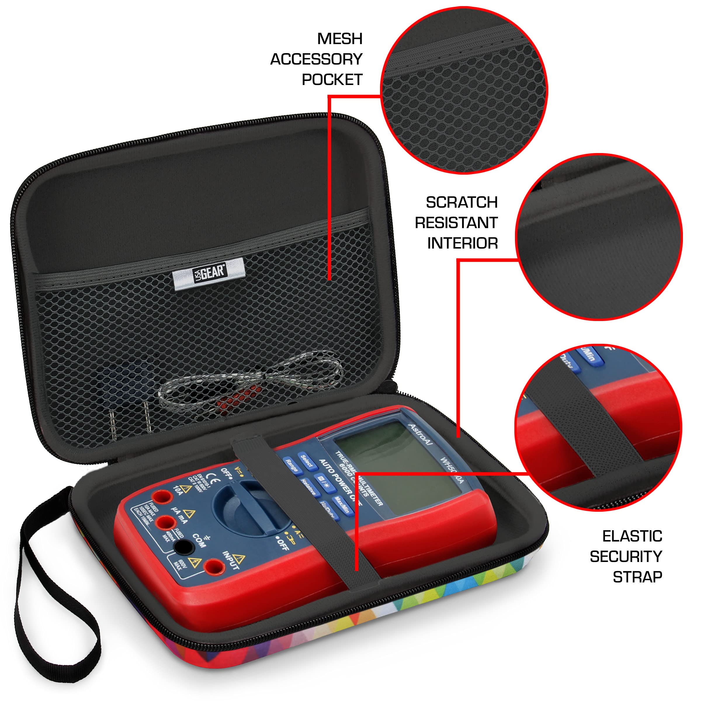 USA GEAR Multimeter Case - Durable Water & Scratch Resistant Protective Cover for Astro AI, Klein Tools, Fluke Multimeters & Electrical Testers - Perfect for Electricians, DIY Projects & Field Work (Geometric Design)