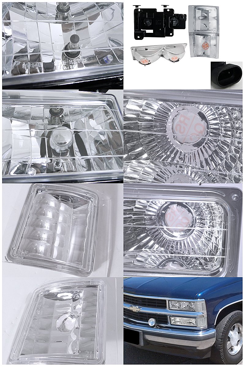 Spec-D Tuning Chrome LED Headlights & Bumper Corner Signal Lights - Compatible with 1994-1998 Chevy C/K C10 Pickup & Silverado (Left+Right Pair) - Enhanced Night Visibility for Off-Road & Urban Driving
