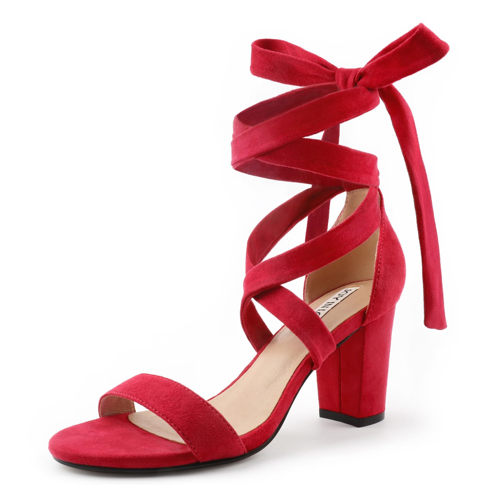 JOY IN LOVE Women's Lace Up Heels - 3 Inch Chunky Block Heel Strappy Sandals for Weddings, Parties & Date Nights | Comfortable Dress Shoes for Women
