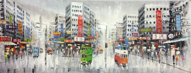 Original Hand-Painted Abstract Oil Painting - Hong Kong Old Street Landscape Wall Art Canvas for Modern Home Decor | Perfect for Living Room, Bedroom & Office