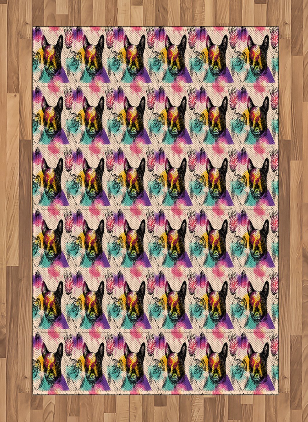 Ambesonne Dog Lover Area Rug - Colorful Crystals & Psychedelic Boston Terrier Design, 4'x5'7