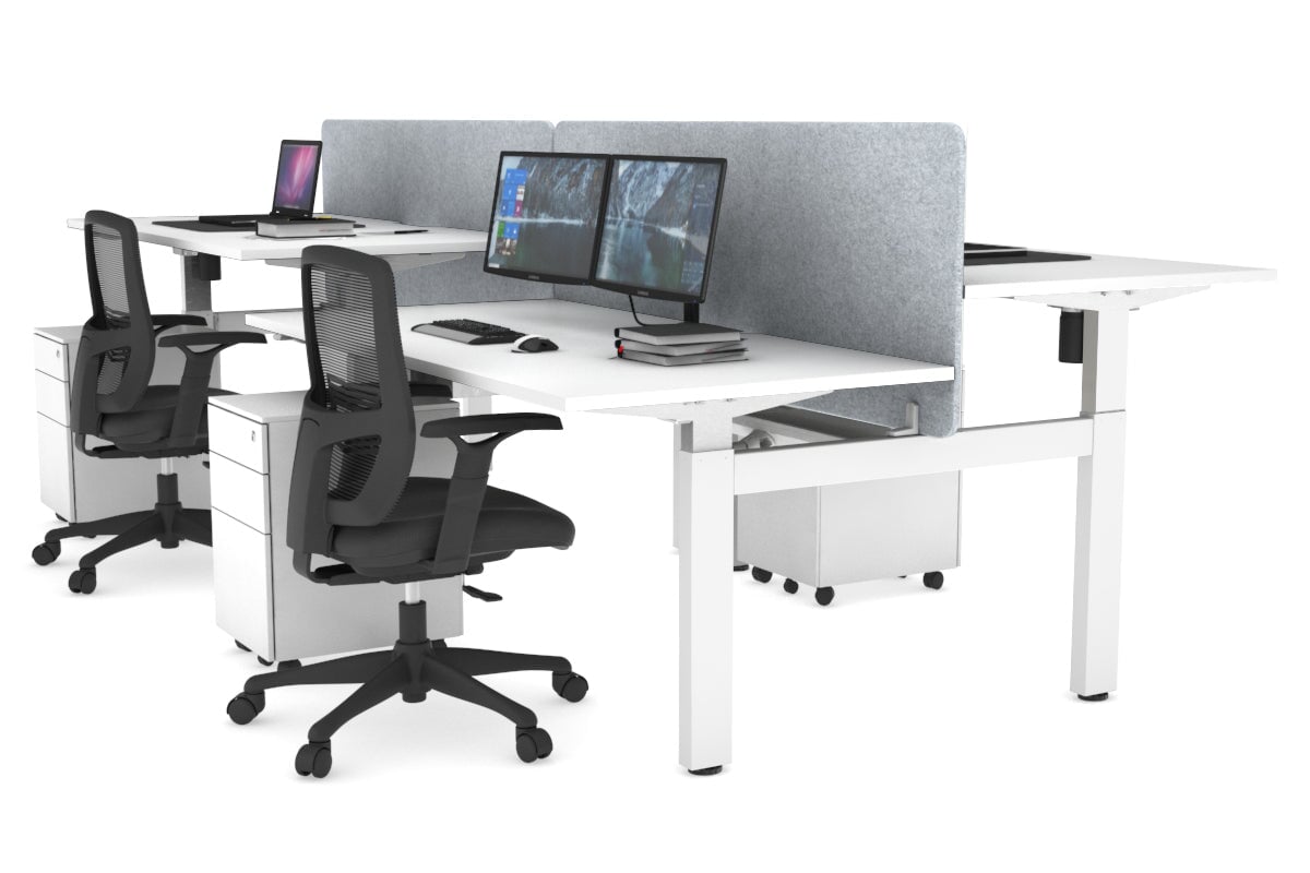 Adjustable 4-Person H Bench Workstation - White Frame (1400L x 800W) | Ergonomic Office Desk for Team Collaboration & Workspace Efficiency