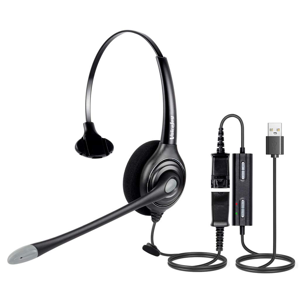 VoiceJoy USB Noise Cancelling Headset with Quick Disconnect, Adjustable Mic & Mute Volume Control - Perfect for Laptop, PC, Skype, Zoom, Webinars, Call Center & Office Use - Ideal for Remote Work, Online Meetings & Professional Calls