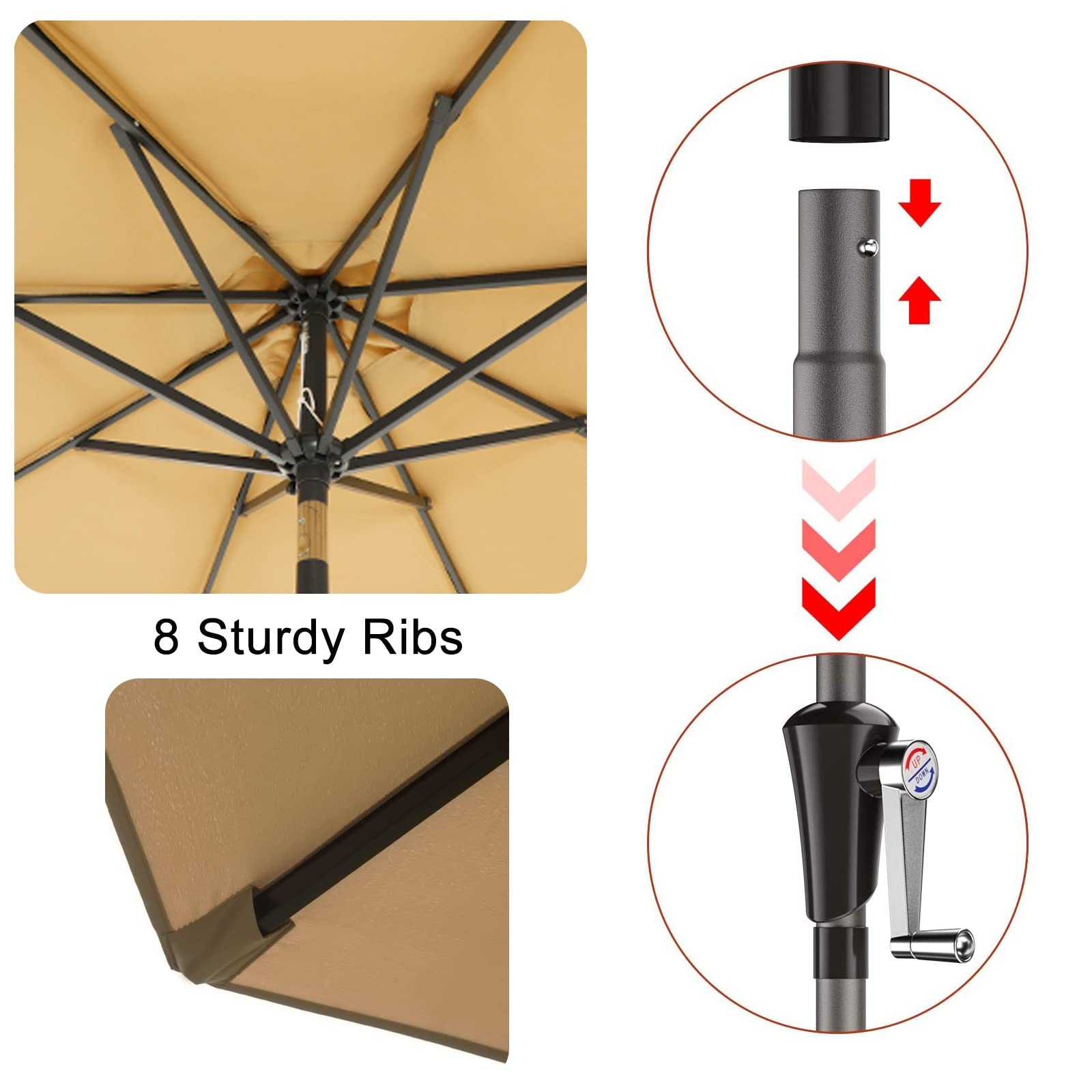 9Ft Outdoor Patio Umbrella with Tilt & Crank - Sun Shade Market Umbrella for Balcony, Garden, Dining Tables | Ventilation Design & Heavy Duty Waterproof Canopy | Perfect for Backyard, Poolside, Beach, Restaurant, Outdoor Dining & Summer Relaxation (Base Sold Separately) | Great for BBQ Parties, Coastal Getaways & Outdoor Entertaining