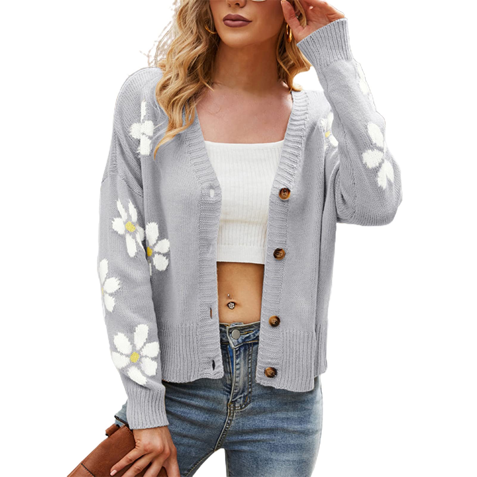 Women's Knitted Sweater Coat - Long Sleeve Loose Fit Single Breasted Cardigan for Autumn Winter (Grey) - Perfect for Office Wear, Casual Outfits & Cozy Home Lounging