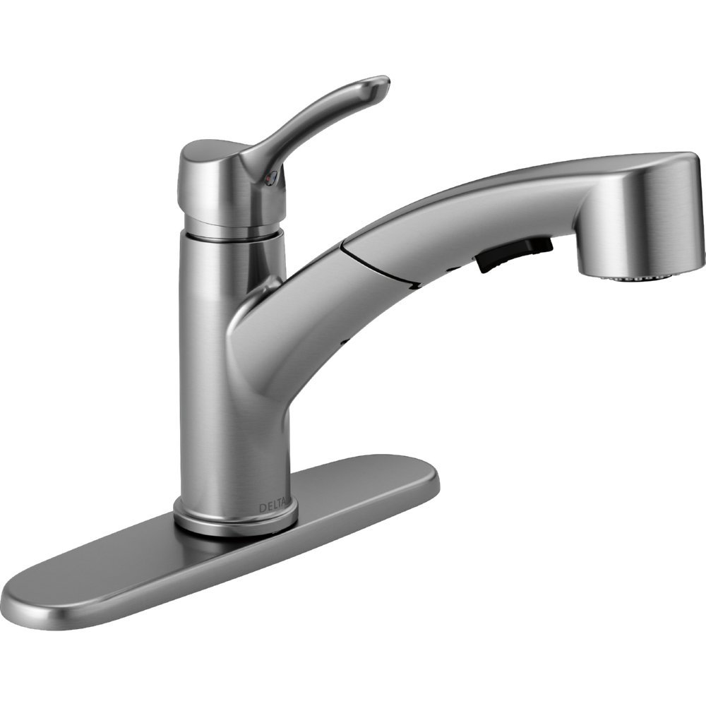 DELTA FAUCET 4140-ARTP-DST Single Handle Pull-Out Kitchen Faucet in Arctic Stainless - Modern Touchless Design for Easy Cooking & Cleaning