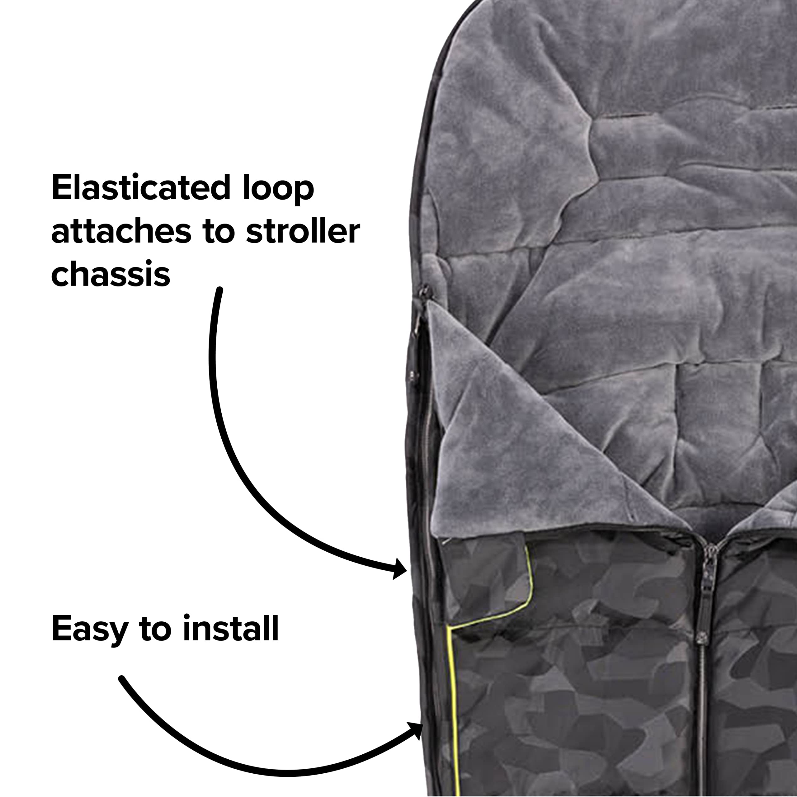 Diono Luxury All Weather Stroller Footmuff - Universal Fit for Baby to Toddler - Super Soft Cozy Padding - Weatherproof & Water Resistant Lining - Black Camo - Perfect for Winter Strolls & Outdoor Adventures