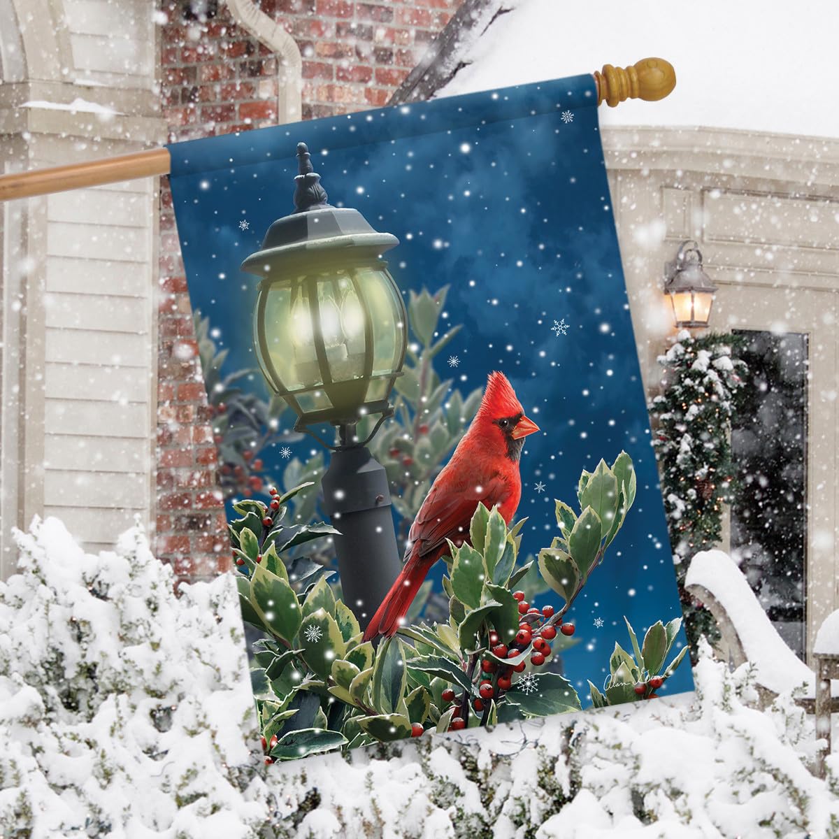 Briarwood Lane Winter Solitude Cardinal House Flag - Outdoor Decorative Seasonal Banner for Porch, Garden & Yard - Perfect for Christmas & Winter Holiday Decorations