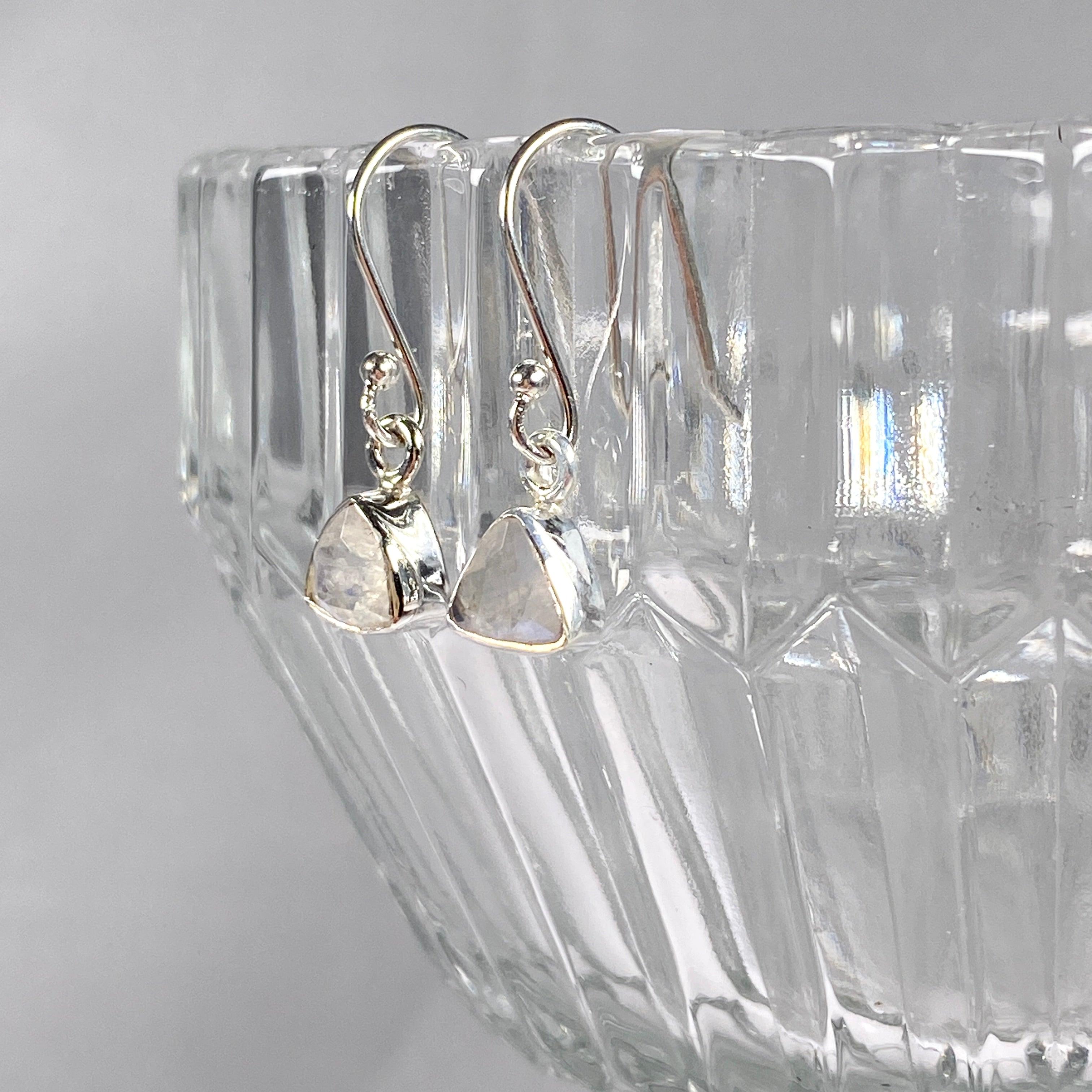 Moonstone Petite Triangular Faceted Earrings R2363 MST - Elegant Dainty Jewelry for Women, Perfect for Weddings, Parties & Everyday Wear