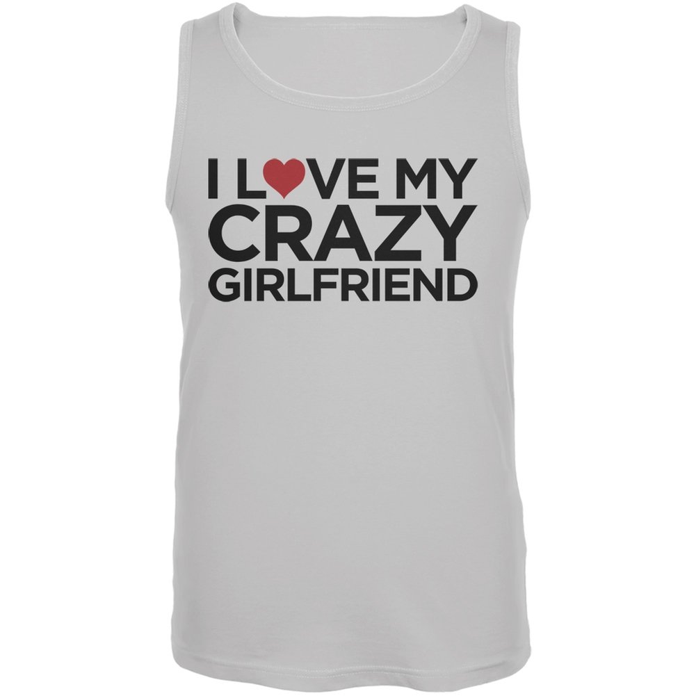 Funny I Love My Crazy Girlfriend White Men's Tank Top - Large Size - Perfect for Beach Parties, Summer Outings & Couple Gifts