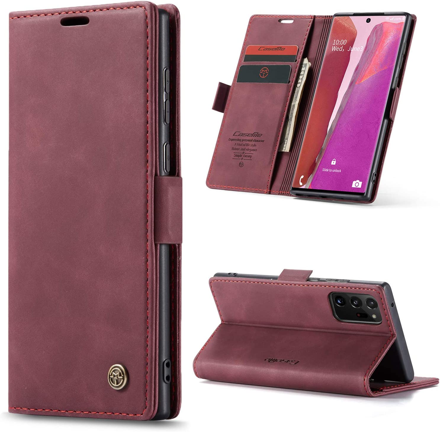 Premium Leather Wallet Case for Samsung Galaxy Note 20 Ultra - Wine Red | Slim Protective Cover with Card Slots | Perfect for Business & Travel
