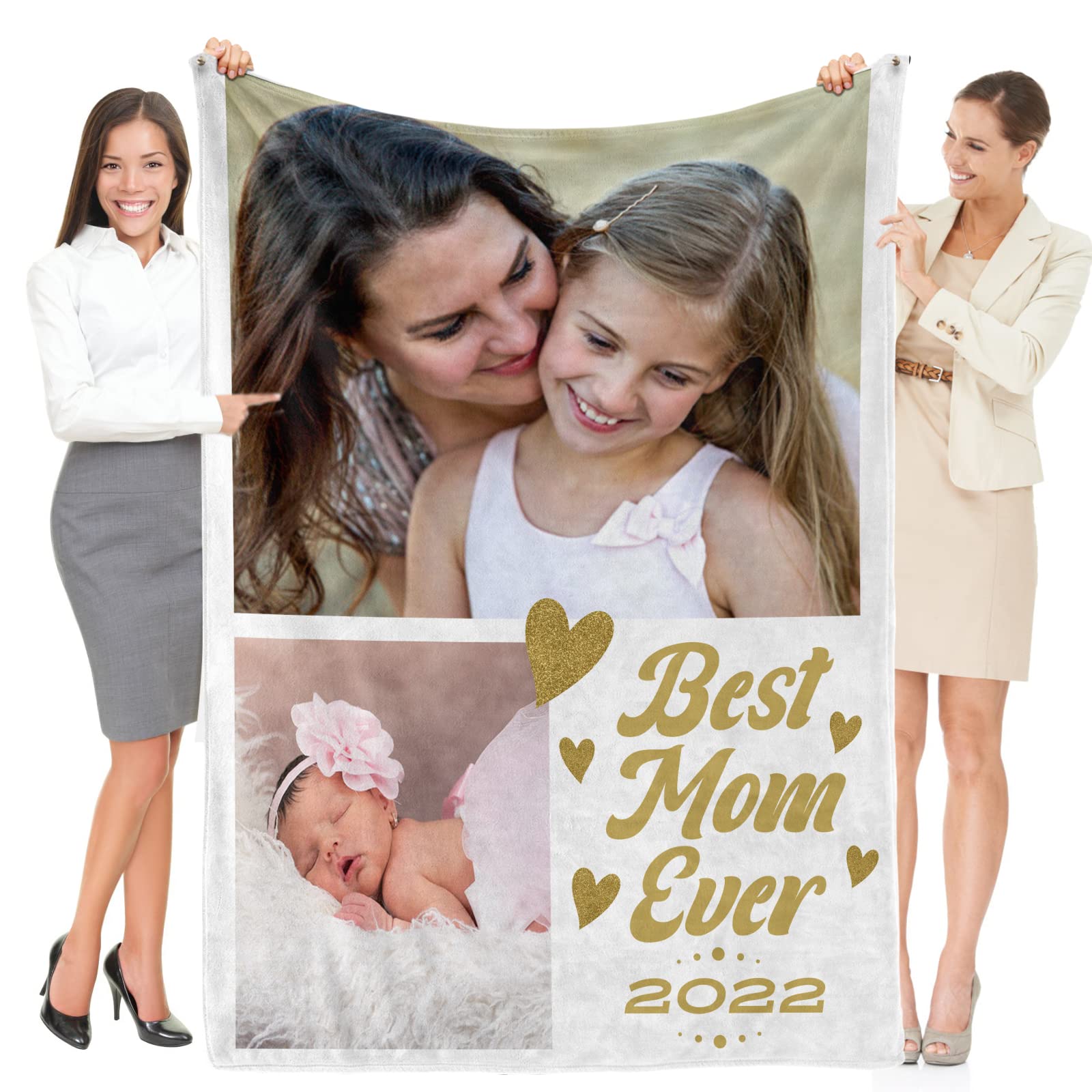 Best Mom Ever Custom Photo Blanket - Personalized Gift for Mom from Daughter or Son - Birthday, Mother's Day & Anniversary Present - Cozy Throw for Couch, Bed & Family Photos