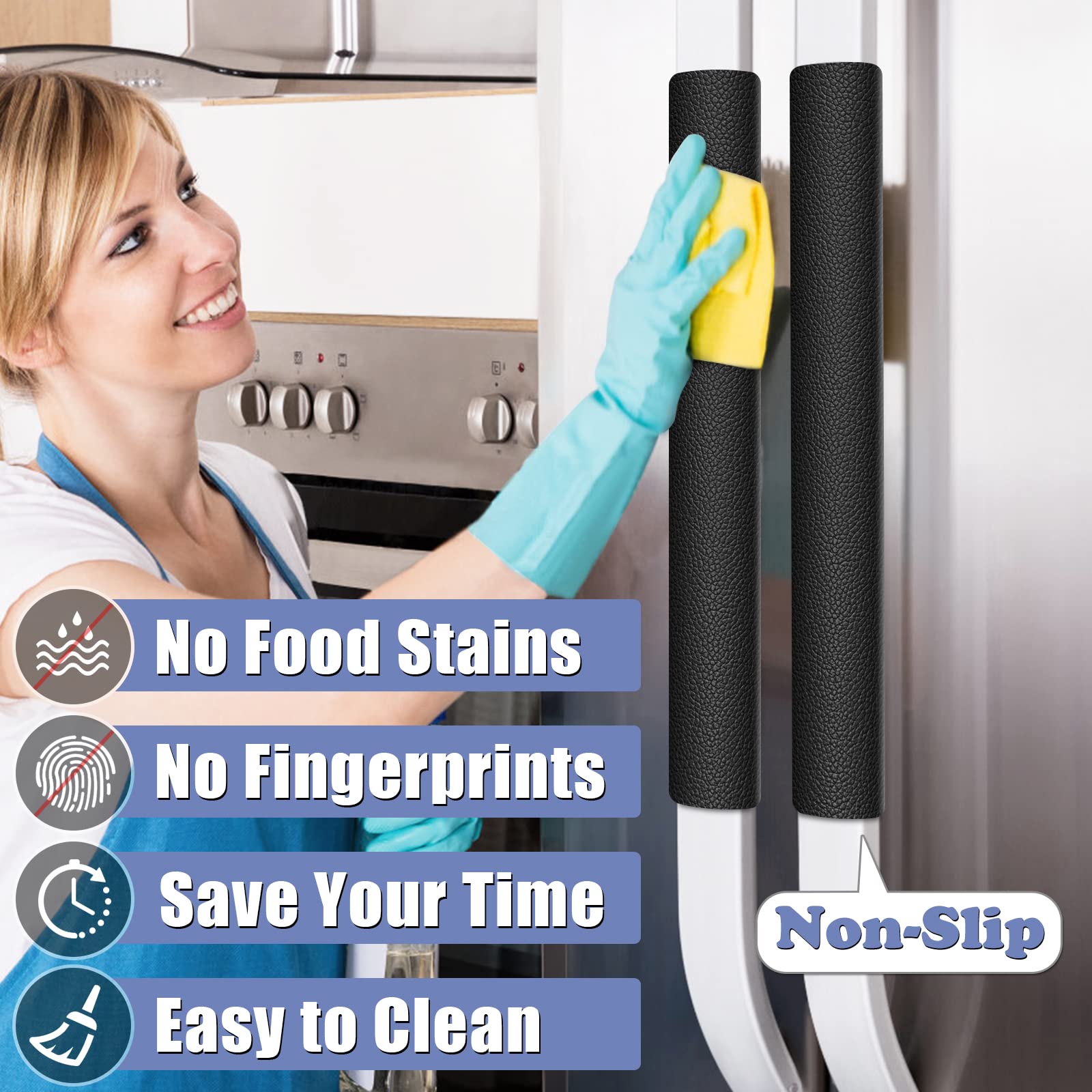 Premium 5-Piece Leather Refrigerator Handle Covers Set - Universal Fit for Fridge, Microwave, Oven, Stove & Dishwasher - Easy to Clean, Trimmable Design (Black) - Perfect for Kitchen Organization & Appliance Protection