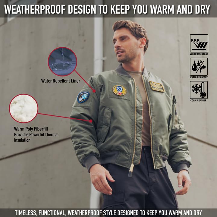 Rothco Classic Cold Weather Bomber Flight Jacket with Morale Patches - Warm Military Style Aviator Jacket for Men & Women - Perfect for Outdoor Adventures, Airsoft, and Winter Fashion