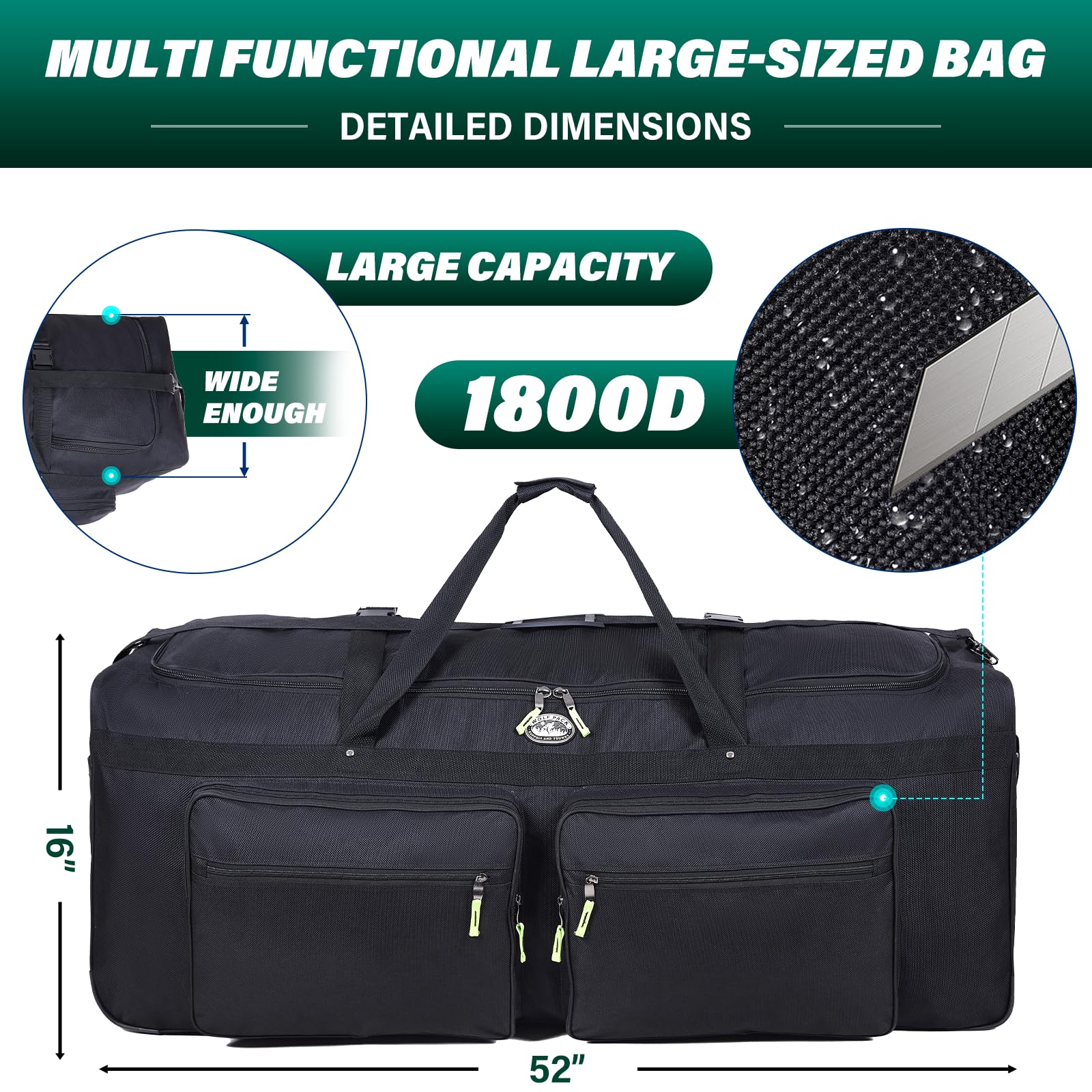 1800D Heavy Duty Soft Camping Trunk with Shoulder Straps - Durable Storage for Kids' Sleepaway Camp Gear & Travel Essentials