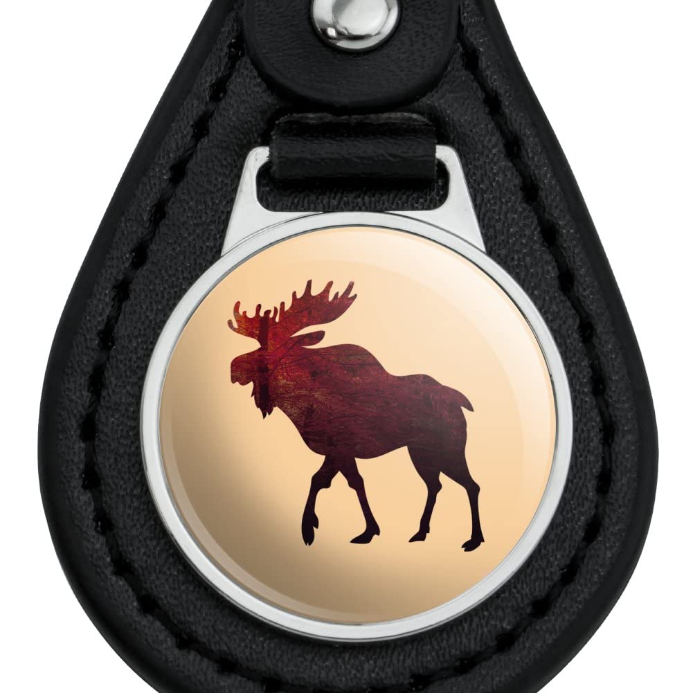 Premium Black Leather Moose Keychain with Red Forest Design - Perfect for Outdoor Enthusiasts, Nature Lovers & Gift Giving