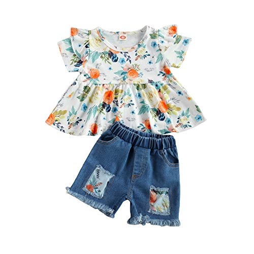 Flower Shirt + Denim Shorts Set