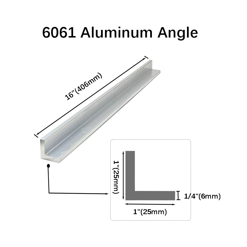 16Inch Aluminum Angle Stock 6061-T6, 1x1x1/4 Inch Thick (2 Pack) - Perfect for DIY Projects, Metal Fabrication, Shelving & Structural Support