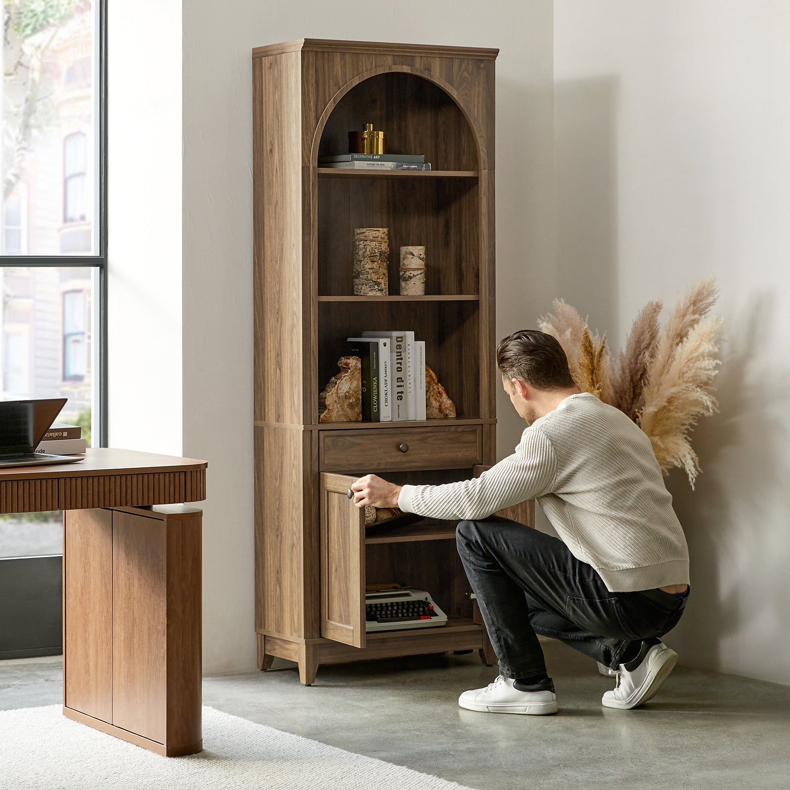 Baggio Modern Storage Bookcase with Smooth Glide Drawers and LED Lights - Stylish Bookshelf for Living Room, Bedroom, or Office Organization