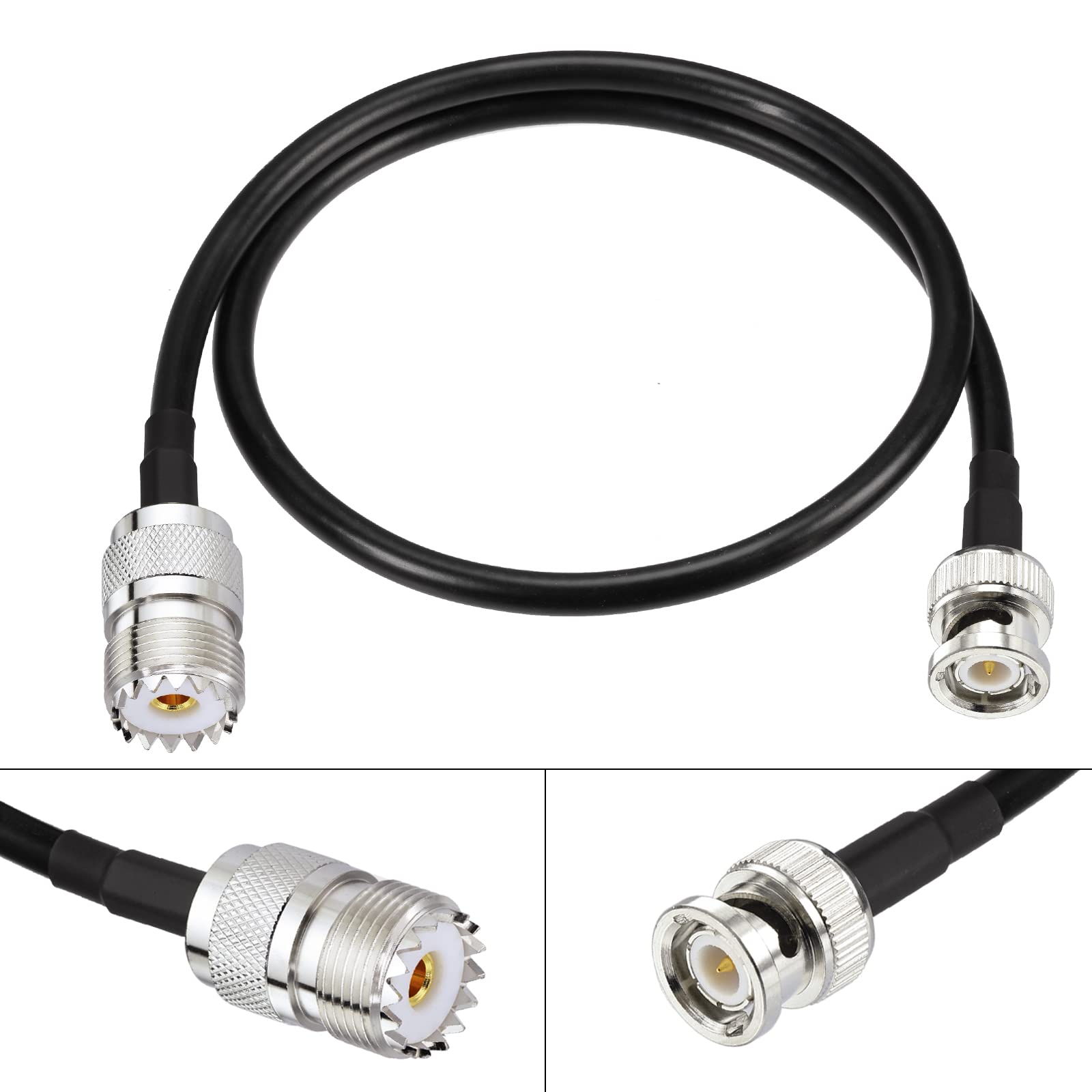 Eightwood UHF Female SO239 to BNC Male Adapter Antenna Jumper Cable RG58 1.6 Feet - Compatible with Handheld CB Radio, Amateur Radio, Ham Radio, Radio Scanner - Perfect for Mobile Communication, Emergency Kits & Outdoor Adventures