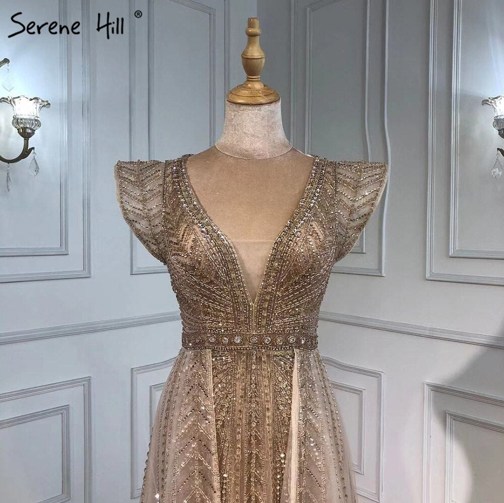 Luxury Beaded Mermaid Evening Gown for Women - Elegant Nude Overskirt Party Dress 2025 | Perfect for Prom, Gala & Formal Events - Serene Hill LA71335