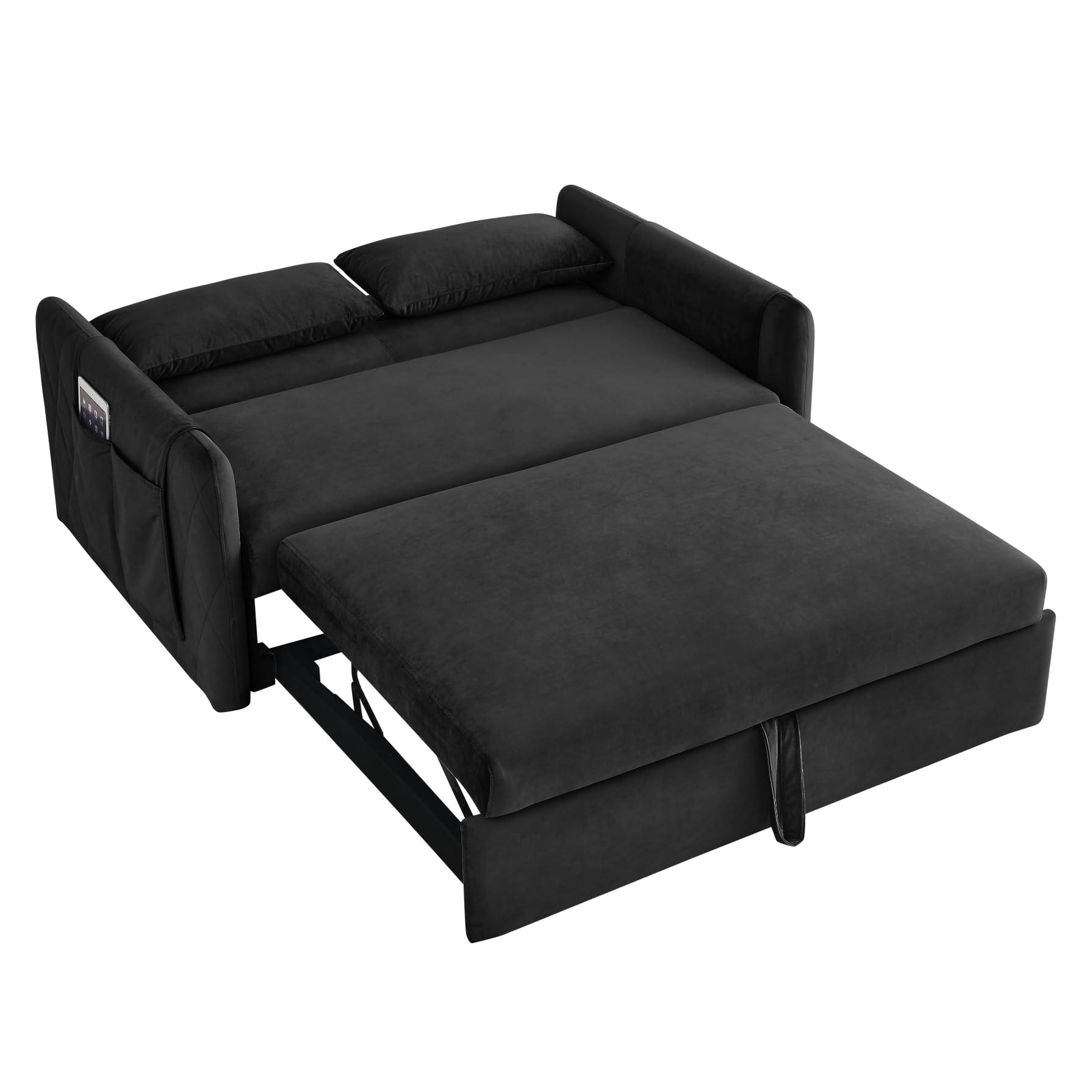 3 in 1 Convertible Sleeper Sofa Bed - Modern Velvet Futon Couch with Pullout Bed, Adjustable Backrest & Storage Pockets - Space Saving Loveseat with Pillows for Small Apartments, Living Rooms & Guest Rooms (Perfect for Studio, Dorm & Home Office)
