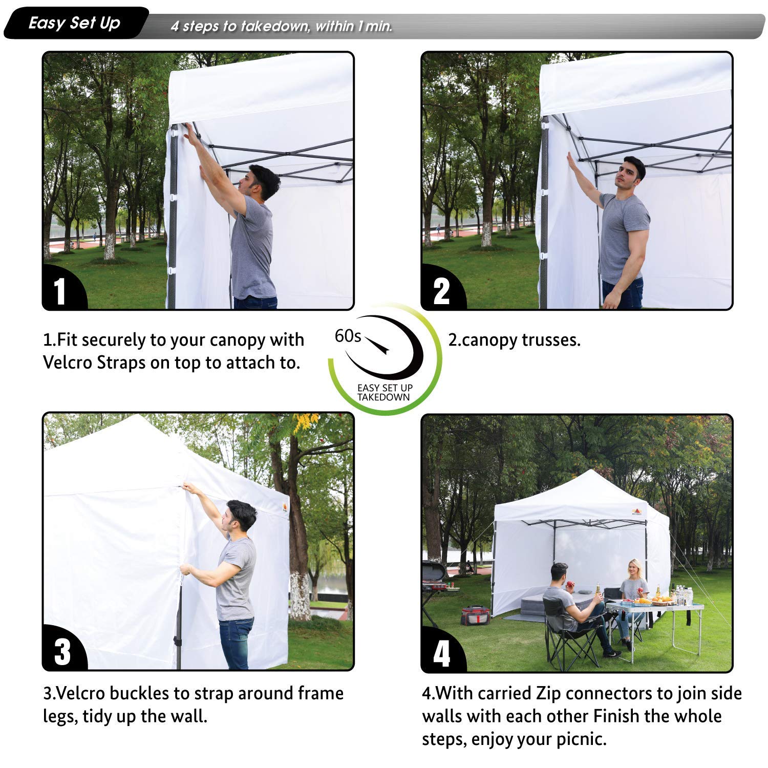 **10x10 Canopy Tent with Sidewalls - Heavy Duty Outdoor Party Tent for Camping, Picnics, and Events - Waterproof & UV Protection - Includes 1 Canopy Set + 1 Extra Sidewall Set**